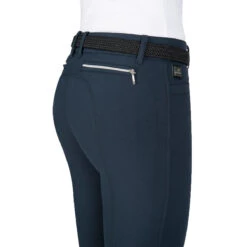 Equiline Women's Ash Riding Breeches With X-Grip Knee Patch -Caval Riding Apparel Shop EQline N08698 Ash.XGripKP Blue Detail