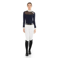 EGO 7 Women's Nina Long Sleeve Show Shirt -Caval Riding Apparel Shop Ego7 Womens.Nina .LS .Show .Shirt Navy Front2