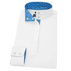 Essex Classics Girls "Roosters" Talent Yarn Straight Collar Long Sleeve Show Shirt -Caval Riding Apparel Shop Essex.Classics Straight.Collar ESL35 W1 Blue.Roosters Straight Swatch 00