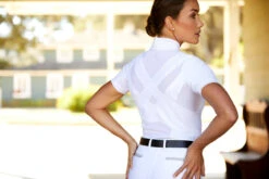 Ariat Womens Ascent 1/4 Zip Short Sleeve Show Shirt -Caval Riding Apparel Shop S23 WMS ENGL Carmel LaCunha Shot 02 7942 RTL