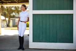 Ariat Womens Ascent 1/4 Zip Short Sleeve Show Shirt -Caval Riding Apparel Shop S23 WMS ENGL Carmel LaCunha Shot 02 8052 RTL