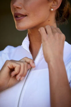 Ariat Womens Ascent 1/4 Zip Short Sleeve Show Shirt -Caval Riding Apparel Shop S23 WMS ENGL Carmel LaCunha Shot 02 8218 RTL