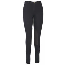 TuffRider Ladies Cotton Lowrise Pull-On Knee Patch Breeches -Caval Riding Apparel Shop black front 77894.1588621808.1280.1280