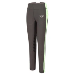 TuffRider Children's Ventilated Schooling Tights -Caval Riding Apparel Shop charcoal neon GREEN 65849.1583525667.1280.1280