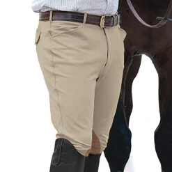 Ovation Men's EuroWeave Front Zip 4-Pocket Knee Patch Breeches -Caval Riding Apparel Shop classic show tan 06048.1588796601.1280.1280