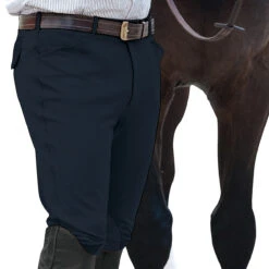 Ovation Men's EuroWeave Front Zip 4-Pocket Knee Patch Breeches -Caval Riding Apparel Shop navy 75151.1588796602.1280.1280