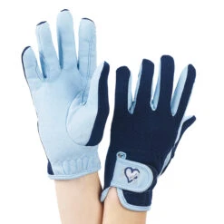 Ovation Child's Hearts & Horses Gloves -Caval Riding Apparel Shop sky blue navy trim 93334.1590174193.1280.1280