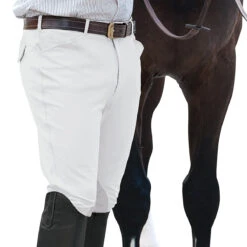 Ovation Men's EuroWeave Front Zip 4-Pocket Knee Patch Breeches -Caval Riding Apparel Shop white 61757.1588796602.1280.1280